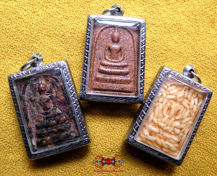 Collection de trois amulettes Phra Somdej - Wat Rakhang. La Magie du Bouddha.