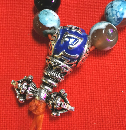 Chapelet Tibétain mala en agate bleue - Pour la pratique du Bouddha de médecine Sangye Menla. La Magie du Bouddha.