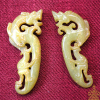 Amulettes Dragons en Jadéite Vert-Orangée – Vénérable Lersi Tafai. La Magie du Bouddha.