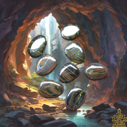 Galet-Pendentif Œil de Tigre – Bénédiction du Vénérable Lersi Tafai. La Magie du Bouddha.
