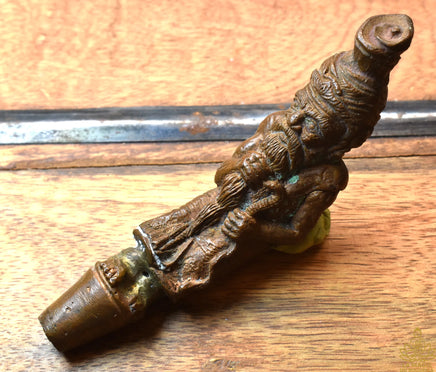 Pommeau ancien de canne en cuivre massif – Ermite Lersi sculpté à la main – Pièce unique La Magie du Bouddha.