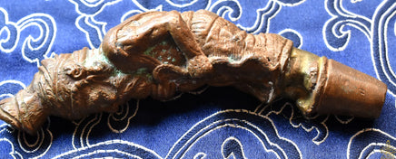 Pommeau ancien de canne en cuivre massif – Ermite Lersi sculpté à la main – Pièce unique La Magie du Bouddha.