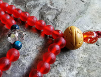 Chapelet Tibétain en verre rouge - Pour la pratique du mantra du Bouddha Amithaba. La Magie du Bouddha.