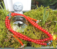 Chapelet Tibétain en verre rouge - Pour la pratique du mantra du Bouddha Amithaba. La Magie du Bouddha.
