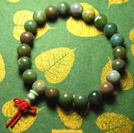 Mala Tibétain de poignet en agate verte et rouge. magiedubouddha