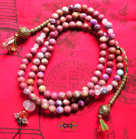 Chapelet Bouddhiste Tibétain en pierre rose - Pour la pratique de Tara. La Magie du Bouddha.