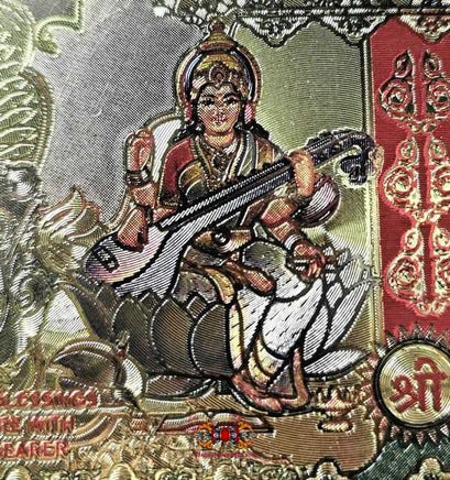 Billet magique de fortune de 100.000 roupies de Lakshmi, Ganesh et Sarasvati. La Magie du Bouddha.