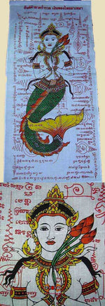 Grand tissus sacré Thai Pa Yant protecteur Sirène Nang Ngeuk. La Magie du Bouddha.
