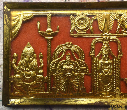 Petit cadre hindouiste vintage années 70 – Ganesha Lakshmi Sarasvati et deux déités La Magie du Bouddha.