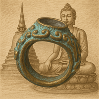 Bague ancienne de temple Wen Phi Rod – Phra Pidta protecteur – Cabochon manquant La Magie du Bouddha.