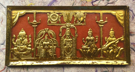 Petit cadre hindouiste vintage années 70 – Ganesha Lakshmi Sarasvati et deux déités La Magie du Bouddha.