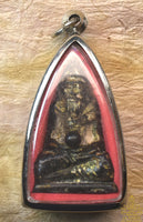 Amulette ancienne Lersi en résine noire végétale avec boule de méditation Look Geow Samadhi