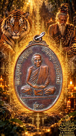 Médaille de Phra Khru Charas Athipunyo – Première édition au tigre bondissant (1982) La Magie du Bouddha.