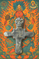 Talisman tibétain Bönpo en pierre magnétique noire – Croix avec crâne Citipati et svastika