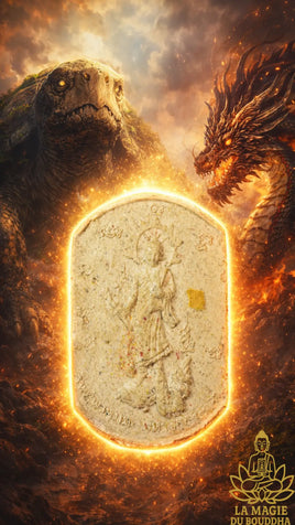 🐢 Amulette Thao Mahaphrom Shinna Panchara Bouddha chinois debout sur tortue et nagas La Magie du Bouddha.