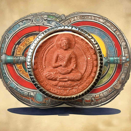 Grande amulette rouge du Bouddha Phra Buddhajao – Dos roue du Dharma – Luang Phor Tim (2008) La Magie du Bouddha.