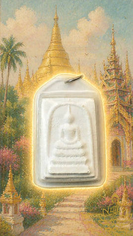 Amulette Phra Somdej avec image de vénérable et relique de tissu doré La Magie du Bouddha.