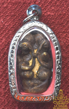 Amulette Phra Upakut Triple ancienne en bronze du Cambodge La Magie du Bouddha.