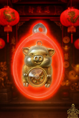 🪙 Amulette Feng Shui du Cochon de Fortune Doré – Wat Leng Nayee (Bangkok)