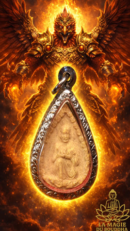 Amulette ancienne (1987) en forme de larme de Luang Phor Ophassi et Phaya Kruth - Wat Bang Mod La Magie du Bouddha.