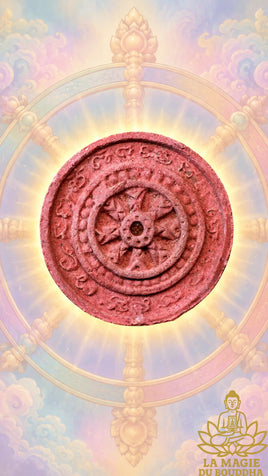 Grosse amulette rouge Phra Buddha Chinnarat et Dharmachakra - Wat Phra Si Rattana Mahathat La Magie du Bouddha.
