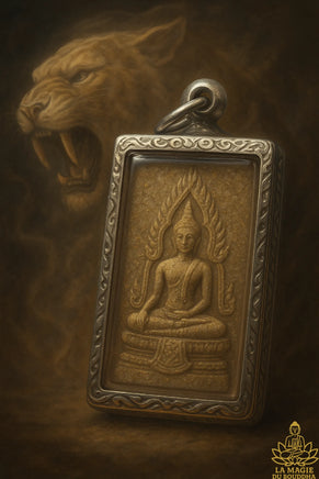 Amulette Phra Buddha Chinaraj et Tigre protecteur - Très Vénérable Luang Phor Somchai. La Magie du Bouddha.