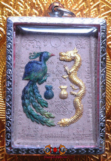 Grande amulette de fortune dragon et phoenix - Vénérable LP Sawang. La Magie du Bouddha.
