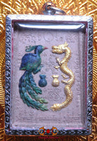 Grande amulette de fortune dragon et phoenix - Vénérable LP Sawang.