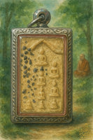 Amulette ancienne aux six Bouddhas avec pierres-reliques Phratat