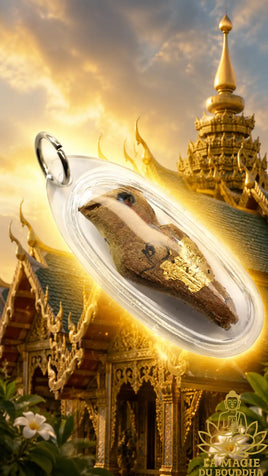 Amulette Salika Ling Thong en Bois Sacré de Toiture de Temple - Vénérable Luang Phor Peth Vajasit La Magie du Bouddha.