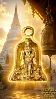 Amulette cloche de temple Bouddha Phra Pang Pa Lelai - Vénérable Phrakru Palad Phonphaison Inthawanno La Magie du Bouddha.
