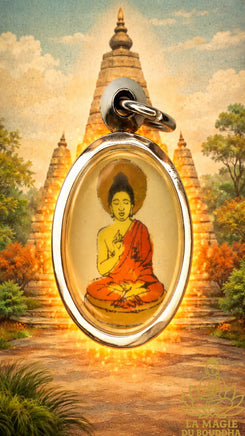 Pendentif vintage (années 60 / 70) Bouddha Shakyamouni et stupa de la Mahabodhi La Magie du Bouddha.