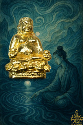 Amulette dorée du Bouddha de Fortune Jao Sua Yai – Roon Ruay Koon Ah Heng (Wat Khao Issan Thep Phrathan, 1995)