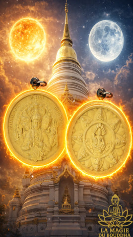 Grande amulette Jatukham Rammathep Maha Choklap Roon Abhimaha Amnat Trimurti - Wat Tham Wang Hin La Magie du Bouddha.