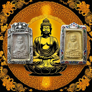 Amulettes anciennes Luang Phor Thuat (jaune et noire) – bénies en 1994 par Phra Ajarn Nong (Wat Sai Khaw) La Magie du Bouddha.