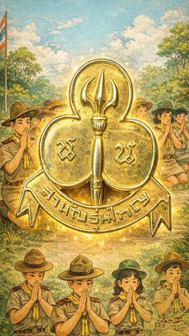 🔱 Insigne ancien de scout thaï en métal doré La Magie du Bouddha.