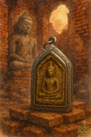 Antique Phra Khun Paen Rustic Terracotta Amulet – Ayutthaya