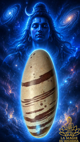Shiva Lingam sacré en pierre naturelle avec bandes brunes