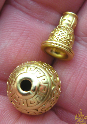 Bille de tête en métal doré gravé pour chapelet Tibétain mala.