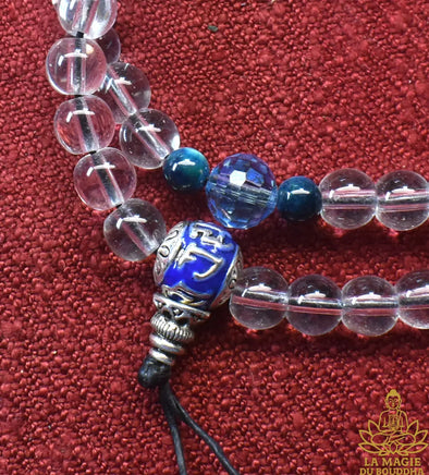 📿 Mala tibétain artisanal en cristal et oeil de faucon La Magie du Bouddha.