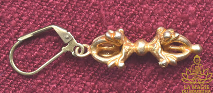 Boucle d’oreille dorje vajra en métal doré bijou sacré tibétain La Magie du Bouddha.