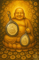 Amulette octogonale du Bouddha chinois de Fortune – Consacrée au Wat Tha Mai (Samut Sakhon)