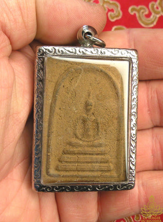 Grande amulette ancienne Phra Somdej – Poudre sacrée brune – Amulette bouddhiste rare