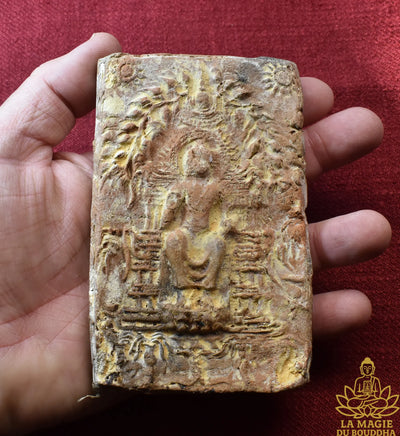 ☸ Ancienne tablette votive bouddhiste Dvaravati en terre cuite - Wat Phra Pathom Chedi La Magie du Bouddha.