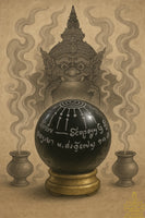 Boule de cristal noire Look Geow Samadhi bénie par Luang Phor Dooh – Protection de Phra Rahu (édition 1989, Wat Sakai) La Magie du Bouddha.