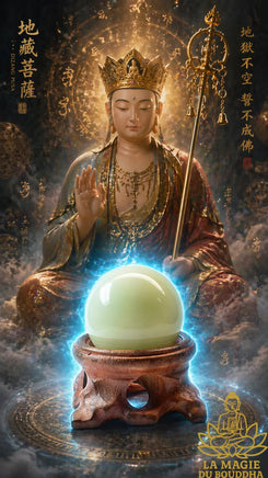 Boule de pierre sacrée chinoise fluorescente Ye Ming Zhu bleue La Magie du Bouddha.