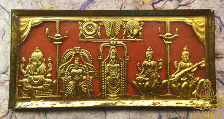 Petit cadre hindouiste vintage années 70 – Ganesha Lakshmi Sarasvati et deux déités La Magie du Bouddha.