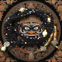 Chapelet tibétain mala noir avec Ye Ming Zhu et compteurs jaspe La Magie du Bouddha.