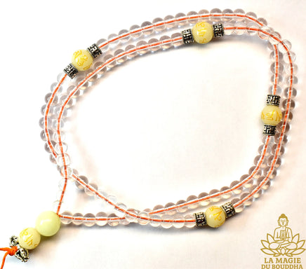 📿 Chapelet tibétain en perles de verre translucide et perles Ye Ming Zhu La Magie du Bouddha.