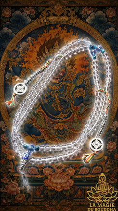 📿 Mala tibétain artisanal en cristal et oeil de faucon La Magie du Bouddha.